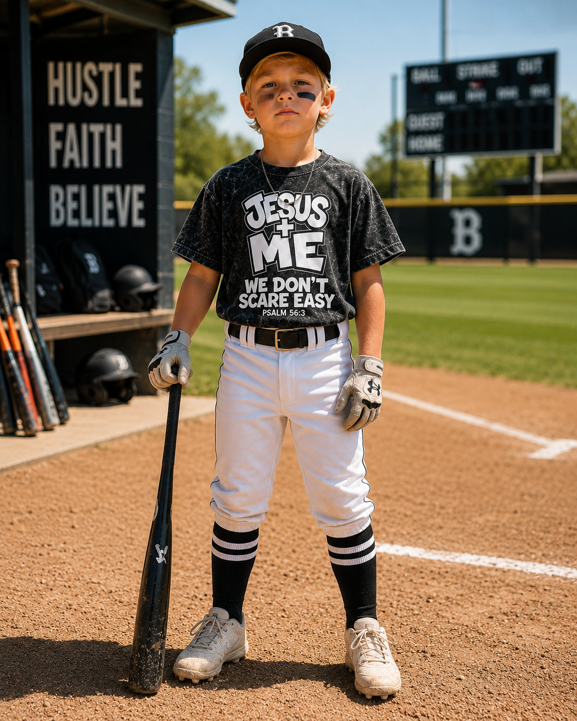(Acid Wash T)Jesus + Me “We Don’t Scare Easy” Kids Christian T-Shirt (Psalm 56:3) Unisex
