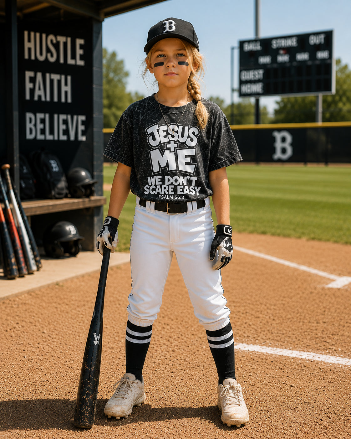 (Acid Wash T)Jesus + Me “We Don’t Scare Easy” Kids Christian T-Shirt (Psalm 56:3) Unisex