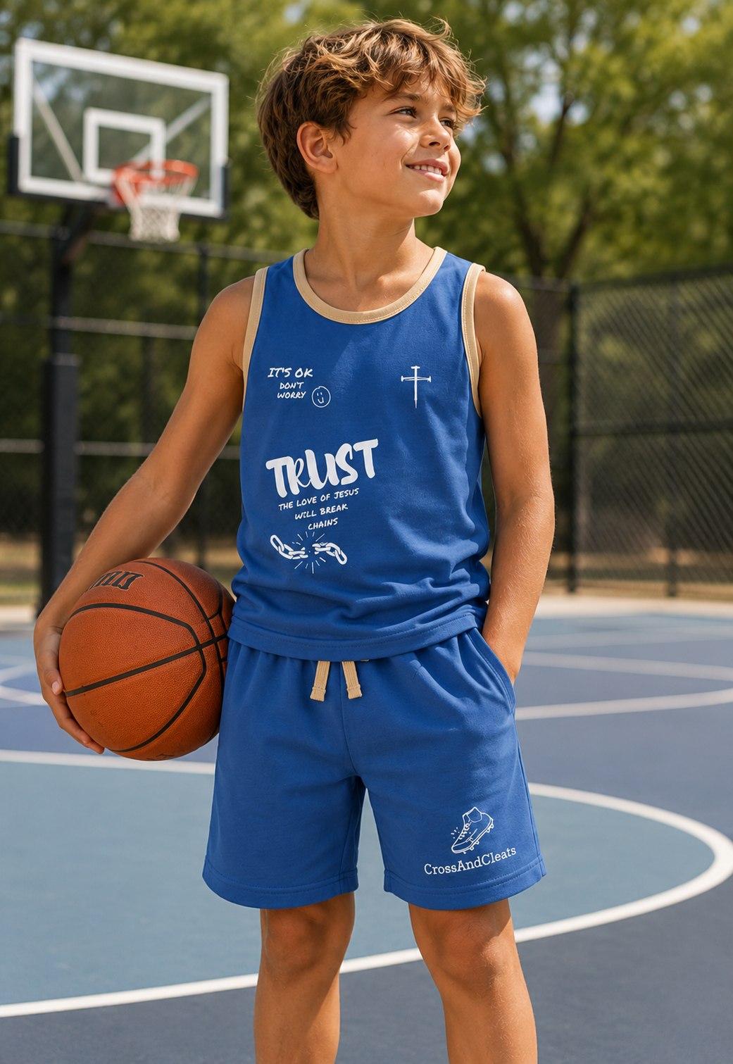 Trust | Kids Faith Tank & Shorts Matching Set | CrossAndCleats