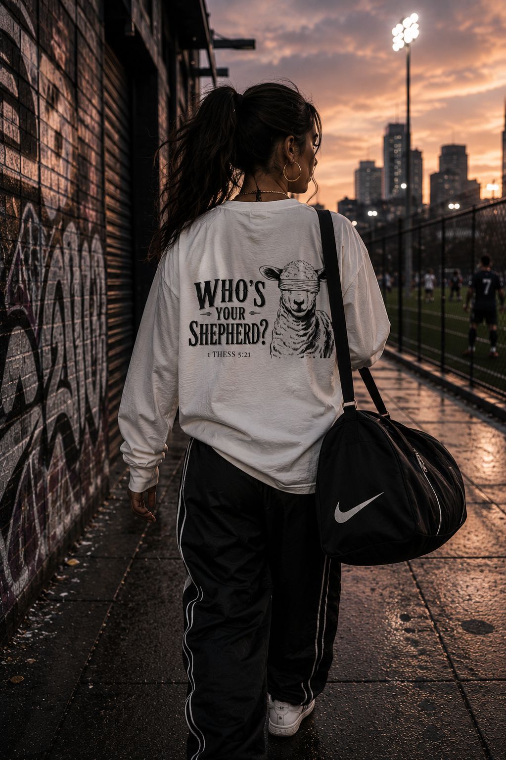 Who’s Your Shepherd? Long Sleeve Tee (Psalm 23:1) — Oversized Unisex